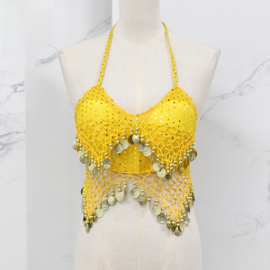 Womens Belly Dance Costume Stage Performance Top Sequin Strap Bra Style Festival Dance Show Suit Polyester Fabric