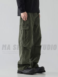 Mens Casual Cargo Pants Folded Umbrella Soldier Loose Wide Leg Casual Pants Multiple Pockets Long Pants Spring Summer Autumn