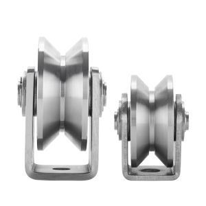 Stainless Steel H V U Groove Sliding Wheel Roller Track Rail Rigid Caster Wheel Pulley Bearings for Swing Sliding Sate + Bracket
