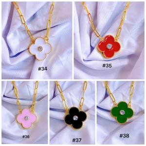 ZIHANG JEWELRY 24K Gold plated paper clip clover leaf necklace with extender for women