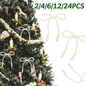 2-24PC Christmas Pearl Bowtie Hanging Decoration Festival Xmas Tree Wreath Cabinet Ornament Natal New Year Gift Room Decor