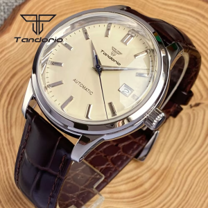 Đồng Hồ Cơ Tự Động Tandorio 40mm Mặt Kính Sapphire Cong Kép Dành Cho Nam Dây Da Bóng Có Lịch Chống Nước 20BAR