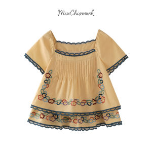 เสื้อยืดแขนสั้นผ้าฝ้ายคอกลมสำหรับผู้หญิงในช่วงฤดูร้อน ทรงเข้ารูป ดีไซน์เก๋ไก๋ แขนสั้น คอกลม ลายลูกไม้ ทรงเข้ารูป