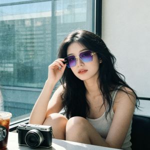 1/5pcs Rimless Glasses Hollow Polygon Gradient Color Perfect for Photos.