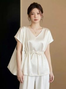 AIYITI | Luxury Acetate Satin Short Sleeve Womens Shirt