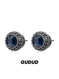 GUDUD | Vintage Full Diamond Blue Stud Earring for Men