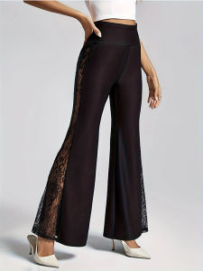 High Waist Lace Patchwork Casual Pants Loose Fit Long Pants Womens Fashion Spring Autumn Polyester Fiber Slimming Style