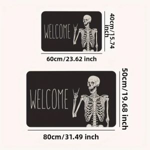Thảm Trải Sàn Halloween Skull "Welcome" Thảm Trải Sàn Trong Nhà/ngoài Trời Thảm Trải Sàn Bằng Vải Polyester Bền Chống Trượt Thảm Trang Trí Tiệc Tùng Cho Người Lớn