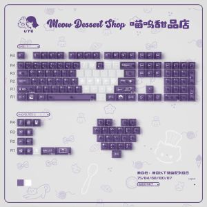 URE Meow Dessert Keycaps 136 Keys Cherry Profile Transparent PC Keycaps Purple Crystal Clear Keycaps For MX Mechanical Keyboard