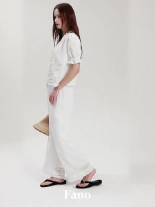 Fano | Áo Sơ Mi Dễ Thương Tay Bồng Có Dải Ren Đính