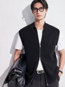 MIANXIANSHENG | Heritage Style Cotton Wool Blend Zippered Knit Vest