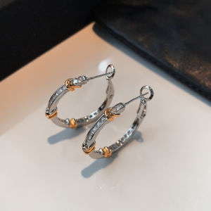 Silver Metal Diamond Embedded Earrings Punk Style Fashionable Neutral Wind Hoop Earrings Luxury Ear Cuffs Womens Jewelry