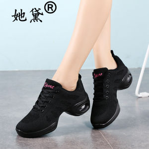 Womens Dance Shoes Soft Bottom Mesh up Upgraded Version Square Dance Sports Jazz Shoes Summer New Style mid Heel Slip-On