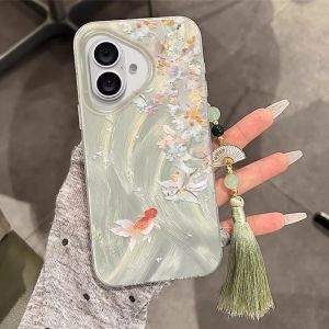 LeLangDe Leaf Koi Fish Phone Case for VIVOY300 Y200i Y100 Y78+ Y77E 76S 73S Womens Style Anti-Fall Silicone Protective Cover