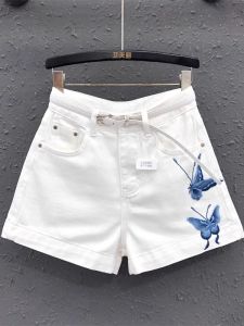 Embroidered Heavyweight Denim Shorts High Waist Slim Wide Leg Hot Pants A-Line Versatile Fashionable Summer New Arrival Womens Jeans