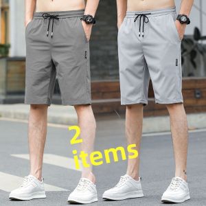 Summer Thin Ice Silk Leisure Shorts Mens Loose Silm Straight-leg Pirate Shorts Mens Trendy Easiest for Match Summer Cropped Pants