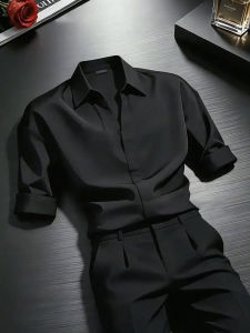 Black Ice Silk Stylish Summer Short Sleeve Shirt