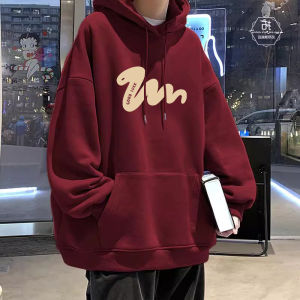 Hooded Sweatshirt Mens Autumn Winter Snake Year Trendy Casual Loose Red Wine Color Top Print No Ironing Required Youth Fashion