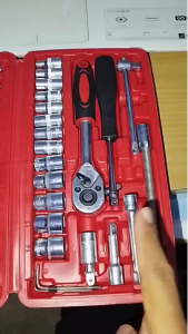 Kunci Shock Shok Sock Sok Set 46 Pcs 1/4 Inch Socket Ratchet Tool Kit Kotak Perkakas Motor Mobil Bengkel