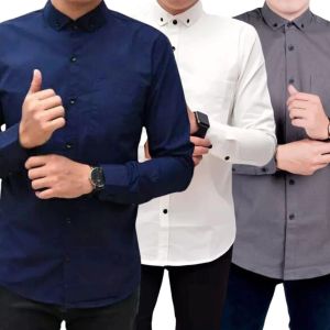 PAKET 3 PCS 100 RIBU KEMEJA POLOS PRIA LENGAN PANJANG