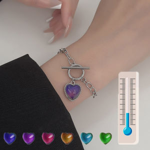 Colorful Changing Heart-shape Pendant Bracelets for Girl Fashion Temperature Control Color Change Charm Bracelet