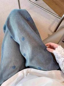 High Waist Embroidered Rhinestone Denim Jeans Womens Casual Straight Leg Long Pants Comfortable Cotton Blend mid Stretch