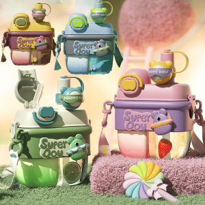 500ml Water Bottle with Straw Cute Double Drinking Water Cup Portable Kids Outdoor Kettle