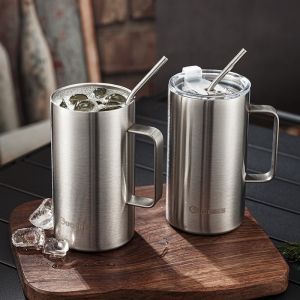 Besee | Thermal Insulated Large Capacity Straw Mug Stainless Steel
