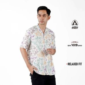 Aerostreet Kemeja Rayon Printing Drew Hawai Motif Terang Pria Wanita QCBAA