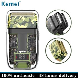 Kemei Military camouflage transparent waterproof USB charging LED LCD digital display reciprocating shaver