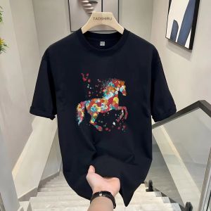 Áo Thun Cotton Nam in Họa Tiết Ngựa American Graffiti Dáng Rộng Cổ Tròn Mùa Hè Thường Ngày Chống Khuẩn in Chữ Thời Trang