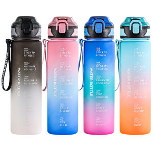 1L Water Bottle with Time Marker Gradient Matte Motivational Water Bottle Drinking Water Bottle for Sports Gym Travel