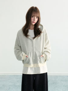 ARCG | Áo Khoác Hoodie Phong Cách Spring Lỏng Đôi Zip Có Sọc Xám