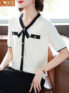 Fashionable Ice Silk Short Sleeve T-Shirt for Middle-Aged Women Summer New Arrival Stylish Loose Fit round Neck Pullover Top