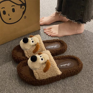 Dép Lười Bông Hoạt Hình Dễ Thương Cho Nữ Dép Lười Da Cừu Thoải Mái Trong Nhà Chống Trượt Mùa Đông Mới Phong Cách Hàn Quốc Dép Lười Đi Ngoài Trời