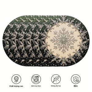 VIKAMA 6 Món Khăn Trải Bàn Hình Bông Tuyết Giáng Sinh Bằng Vải Polyester Không Dệt Trang Trí Bàn Ăn Bền Bỉ Dễ Dàng Chăm Sóc Cho Các Buổi Họp Mặt Gia Đình Quán Cà Phê Ngày Lễ
