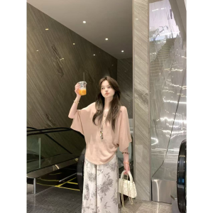 Ssman Spicy Girl Shoulder Bared Batwing Sleeve T Shirt Women Summer New Lazy Style Lyocell Shoulder Top Linen Material round Neck