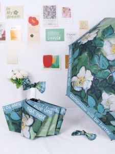 Automatic Folding Umbrella Sunshade Womens Sun Protection UV Protection Rain And Sun Two-Way Use  Flower Design Home Use