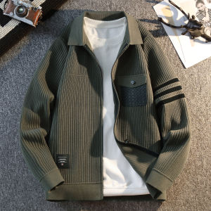 Knitted Open Cardigan Jacket Mens Spring Autumn Flip Collar Sweater Coat High-End Feeling Outerwear Linen Gown Casual Style