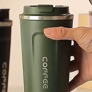 510ML 304 Stainless Steel Coffee Cup Mug With Double Lid Vacuum Insulation Water Bottle Tumbler Hot And Cold 24 Hours For Travel Home Office Double Drinking Coffee Cup（Including hand rope） Elecrimens11