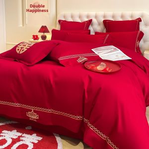 Bridal Red Wedding Bedding 7-piece Set with Quilt Core