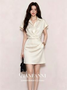 QFN | Professional Elegant Short Sleeve Waist Accentuating White Dress