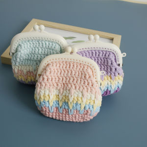 Handcrafted Rainbow Colored Knitted Coin Purse Sweet DIY Card Holder Fabric Wallet Short Style No Brand Chinese Made