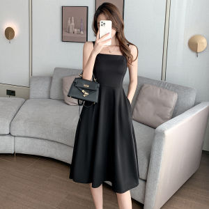 Black A-Line Mini Dress Womens Spring Summer 2025 New Style with Pockets Slimming Base Layer Little Black Dress Short Dress