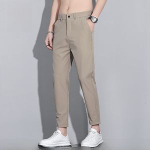 ROMON | Lormen Mens Slim Fit Ice Silk Thin Leggings Summer New Straight Casual Pants Comfortable Breathable Youthful Style