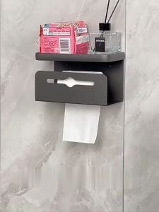 Drilling-Free Toilet Tissue Holder Wall Mounted Bathroom Roll Paper Rack Mobile Phone Organizer Rack