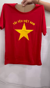 Áo thun Cờ Đỏ Sao Vàng TÔI YÊU VIỆT NAM form vừa vải mềm mại thoáng mát dễ ủi size 50kg-70kg