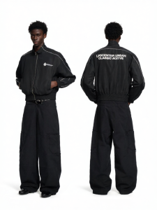 Loopsoon | Emblem Print Color Block Stand Collar Jacket