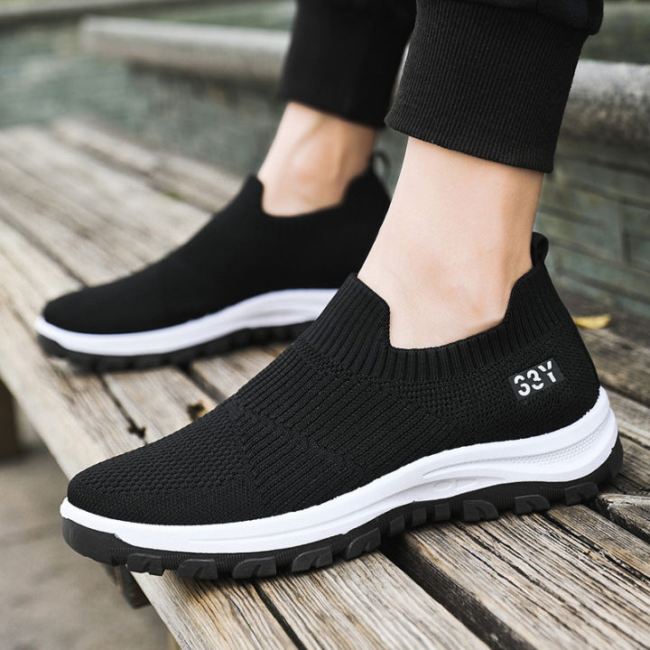 Best Sellers Men Korean Style Mesh Slip On Black Rubber Shoes