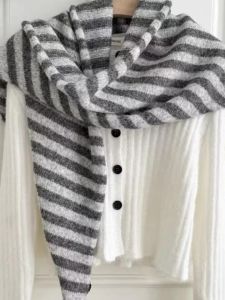 Soft Wool Blend Knitted Triangle Scarf Fashionable Striped Womens Shawl Versatile Warmth All Seasons Chinese Brand